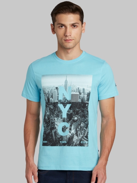 

Parx Men Blue Printed Round Neck T-shirt