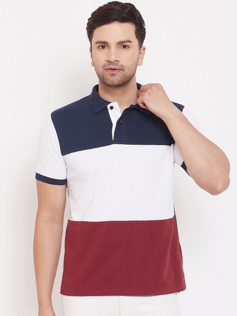 

JUMP USA Men White Red Slim Fit Colourblocked Polo Collar Pure Cotton T-shirt