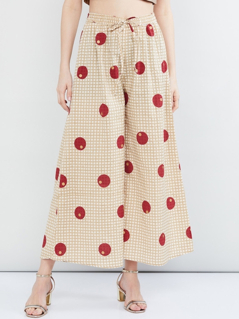 

max Women Cream-Coloured & Red Printed Wide Leg Palazzos