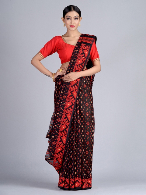 

Mitera Red & Black Silk Cotton Woven Design Jamdani Saree