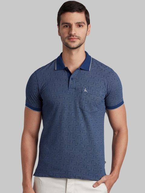 

Parx Men Blue & Grey Printed Polo Collar T-shirt