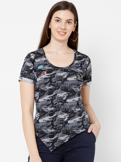 

Juliet Women Grey Camouflage Printed Round Neck T-shirt