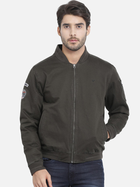 

t-base Men Green Solid Lightweight Bomber Jacket