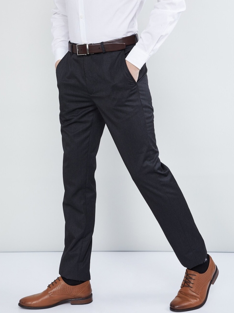 

max Men Charcoal Grey Regular Fit Solid Formal Trousers