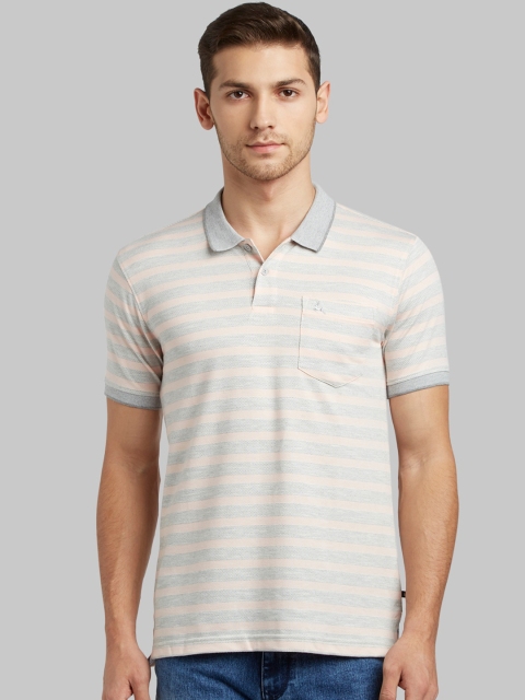 

Parx Men Grey Striped Polo Collar T-shirt
