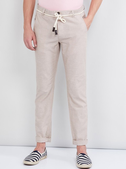 

max Men Beige Regular Fit Solid Regular Trousers