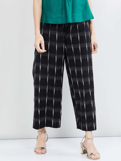 

max Women Black Self Design Wide Leg Palazzos