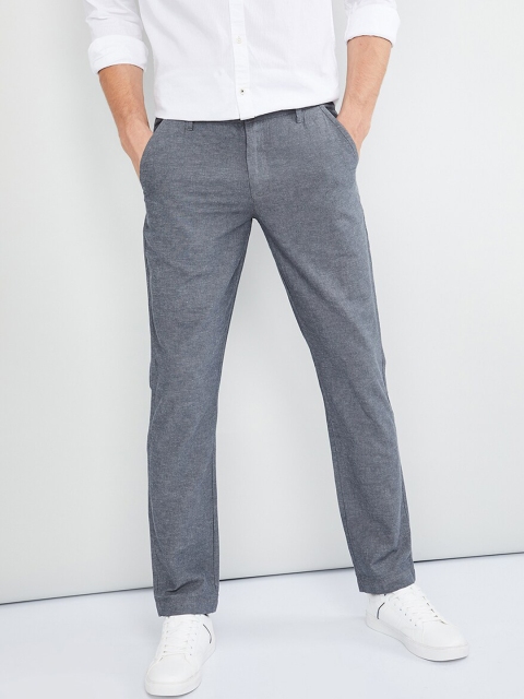 

max Men Grey Regular Fit Solid Regular Trousers