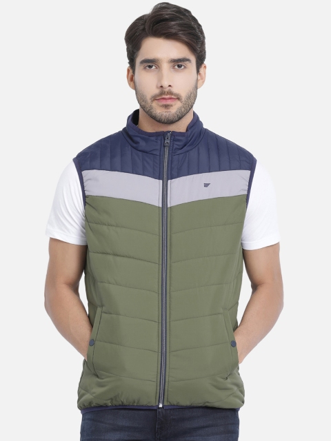 

t-base Men Olive Green Colourblocked Lightweight Padded Jacket