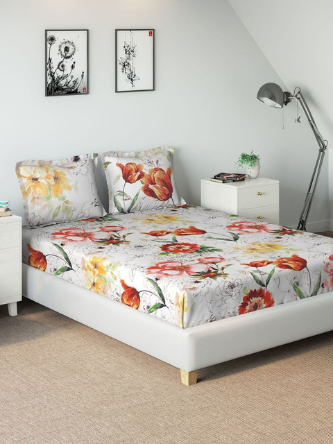 

DDecor Grey & Red Floral 180 TC Cotton 1 King Bedsheet with 2 Pillow Covers