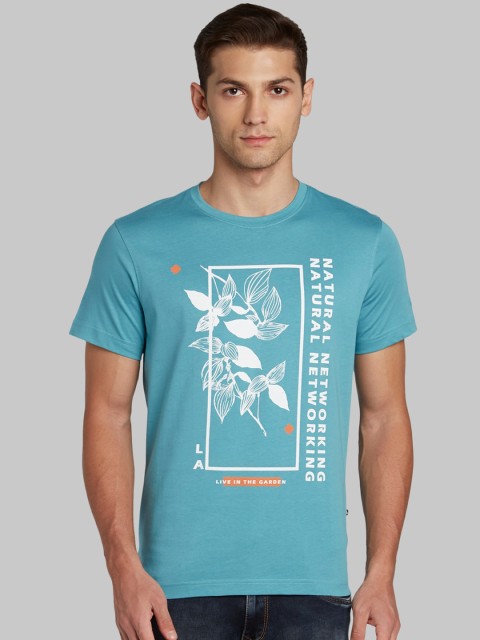 

Parx Men Turquoise Blue & White Printed Round Neck T-shirt