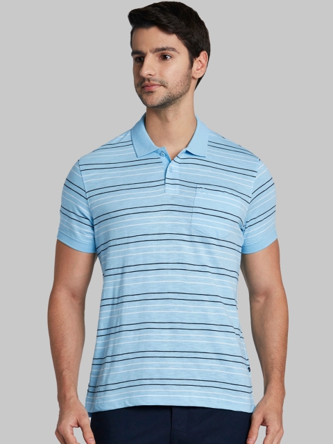 

Parx Men Blue & White Striped Polo Collar T-shirt
