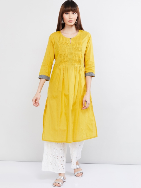 

max Women Yellow Solid A-Line Kurta