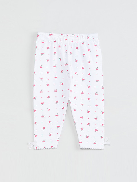 

max Infant Girls White & Pink Printed Ankle-Length Leggings