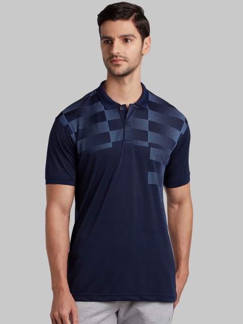 

Parx Men Blue Printed Polo Collar T-shirt