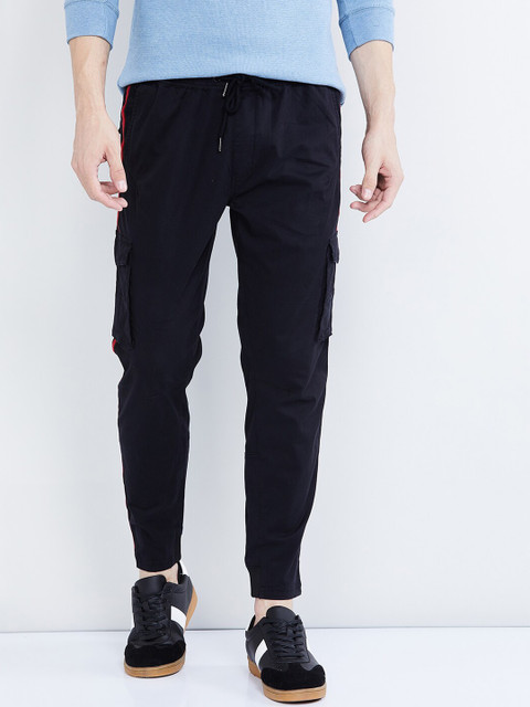 

max Men Black Regular Fit Solid Regular Trousers