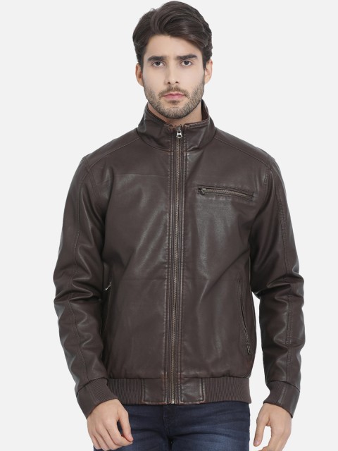 

t-base Men Brown Solid Lightweight Biker Jacket