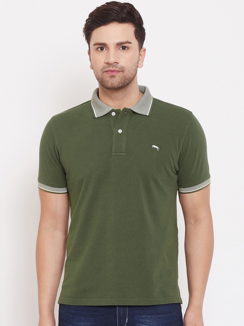 JUMP USA Men Olive Green Solid Polo Collar T-shirt