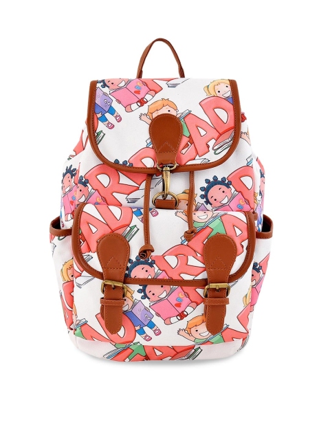 

Lychee bags Women White & Pink Typography Printed Canvas Backpack