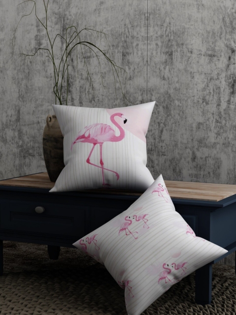 

EverHOME White & Pink Set of 2 Striped Square Cushion Covers