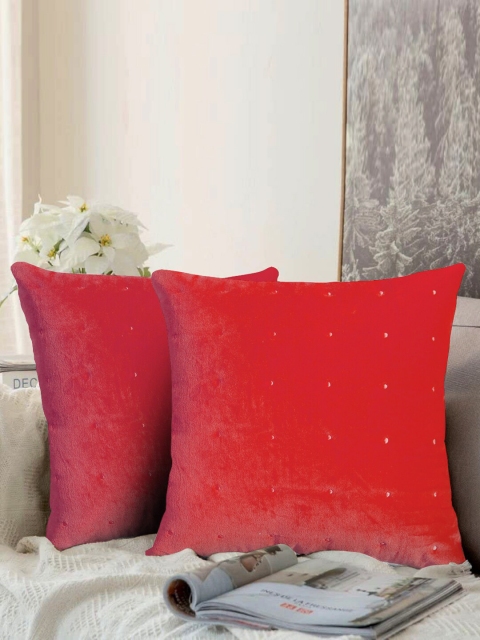 

LUXENMEAD Red Set of 2 Embroidered Square Cushion Covers