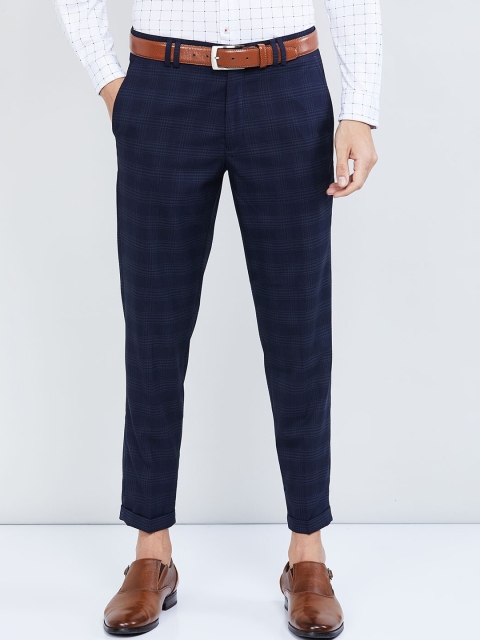 

max Men Blue Regular Fit Checked Formal Trousers