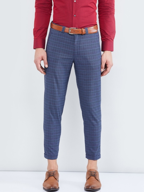 

max Men Blue Regular Fit Checked Chinos