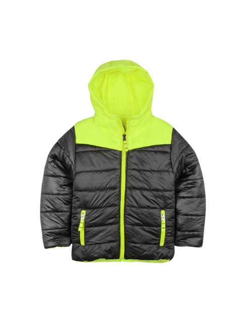 

Cherry Crumble Kids Black & Fluorescent Green Colourblocked Puffer Jacket