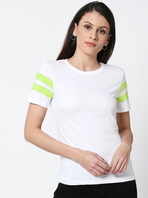

Bewakoof Women White Solid Round Neck T-shirt