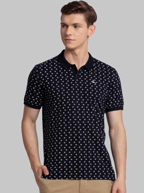 

Parx Men Blue Printed Polo Collar T-shirt