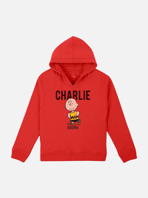 

Kids Ville Girls Red Printed Hooded Sweatshirt