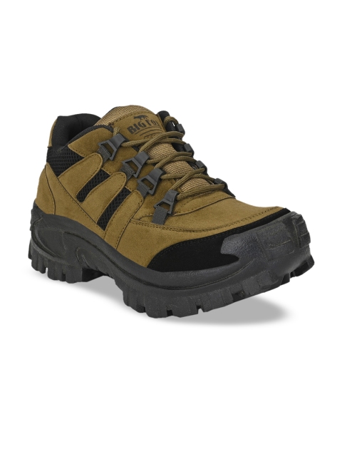 

Big Fox Men Green Colourblocked Leather Mid-Top Trekking Shoes
