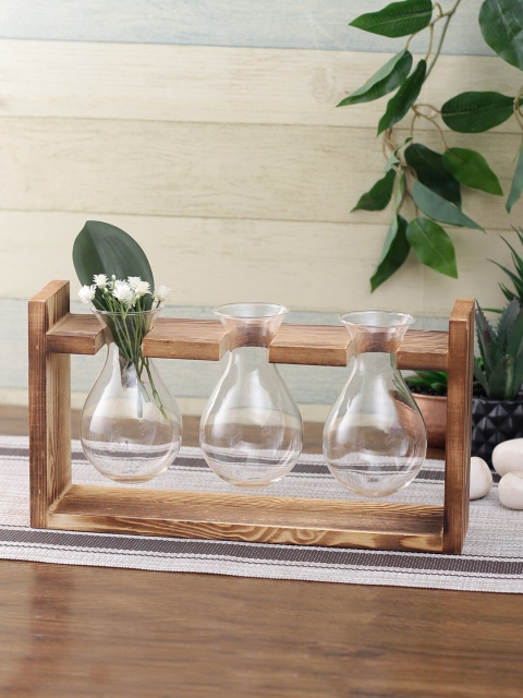 

TAYHAA Set Of 3 Transparent & Brown Solid Flower Vases, White