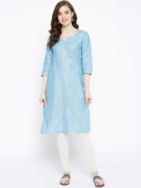 

Vastraa Fusion Women Turquoise Blue Woven Design Straight Kurta