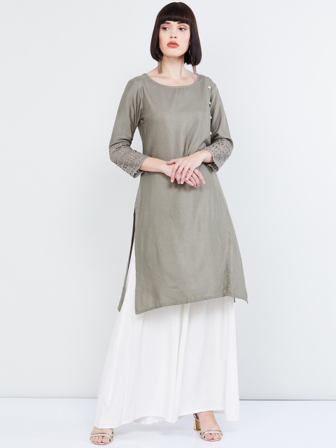 

max Women Grey Solid Straight Kurta