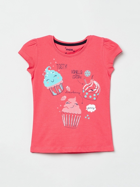 max Girls Pink Printed Round Neck T-shirt