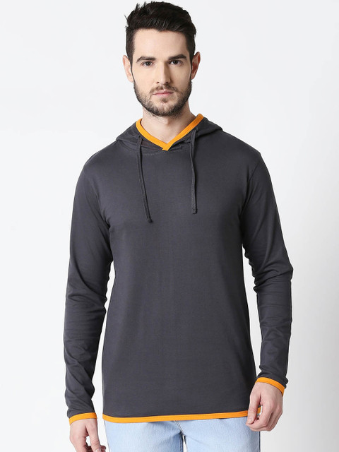 

Bewakoof Men Grey Colourblocked Hooded Sweatshirt