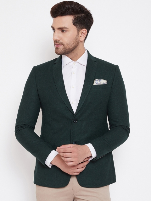 

Spirit Men Olive Green Solid Tailored-Fit Single-Breasted Sustainable Casual Blazer