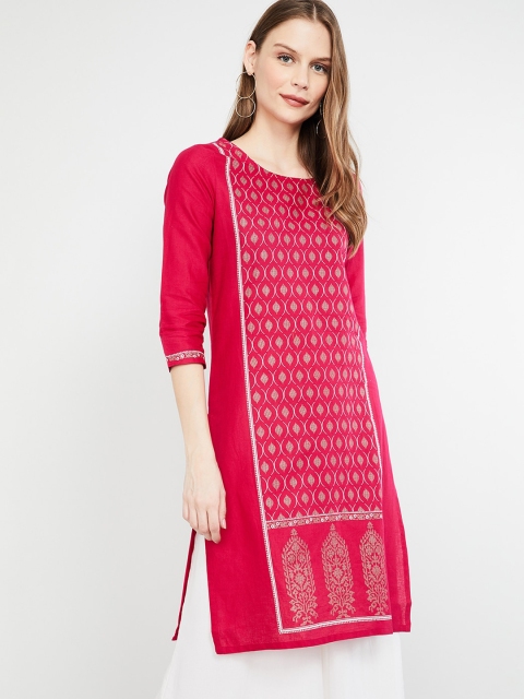 

max Women Pink Printed Straight Kurta