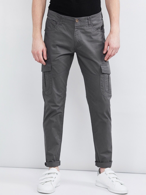 

max Men Grey Regular Fit Solid Cargos