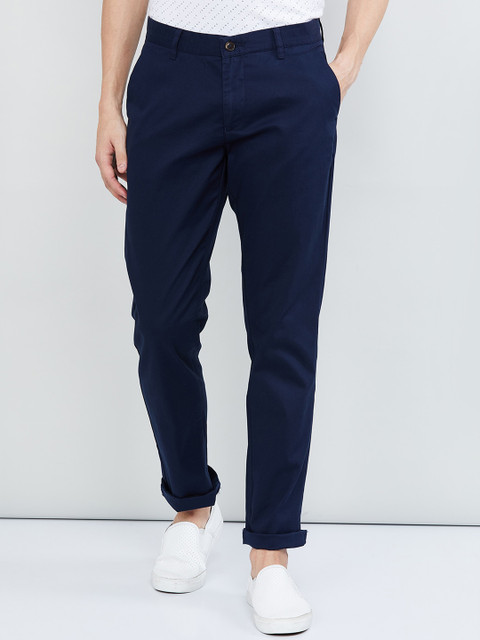 

max Men Navy Blue Regular Fit Solid Chinos