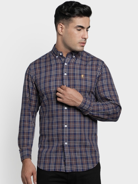 

Red Tape Men Navy Blue & Brown Regular Fit Checked Casual Shirt