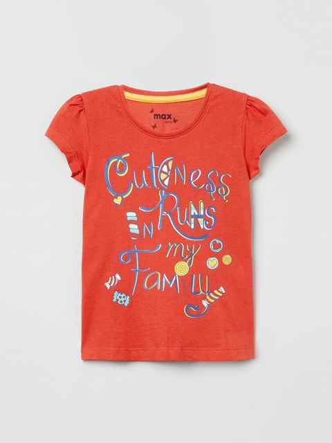 

max Girls Orange Printed Knitted Top