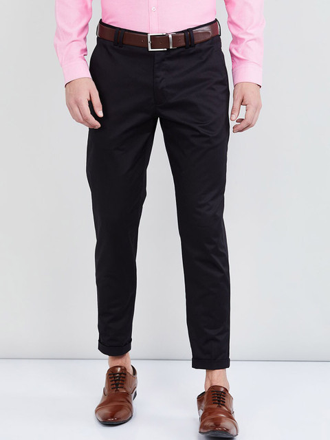 

max Men Black Solid Regular Trousers