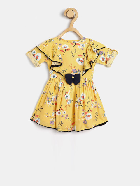 

Bella Moda Infant Girls Yellow & White Floral Printed A-Line Dress