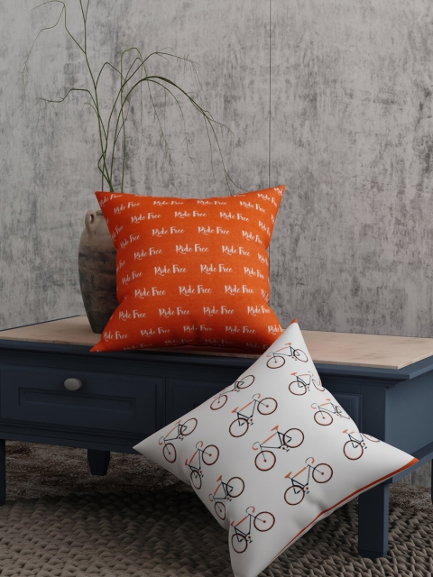 

EverHOME White & Orange Set of 2 Abstract Square Cushion Covers