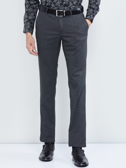 

max Men Charcoal Regular Fit Solid Formal Trousers