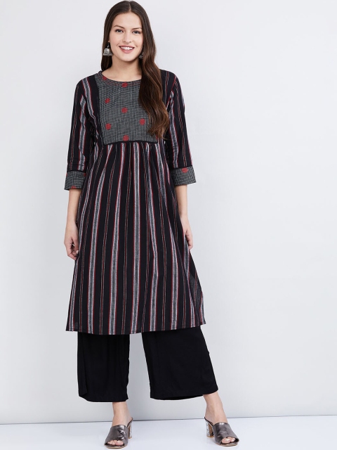 

max Women Black & Red Striped Straight Kurta
