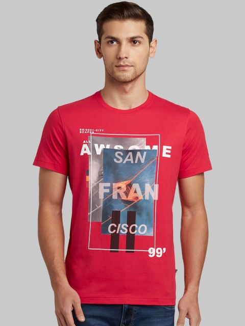 

Parx Men Red Printed Round Neck T-shirt