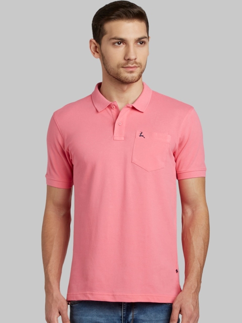 Parx Men Pink Solid Polo Collar T-shirt